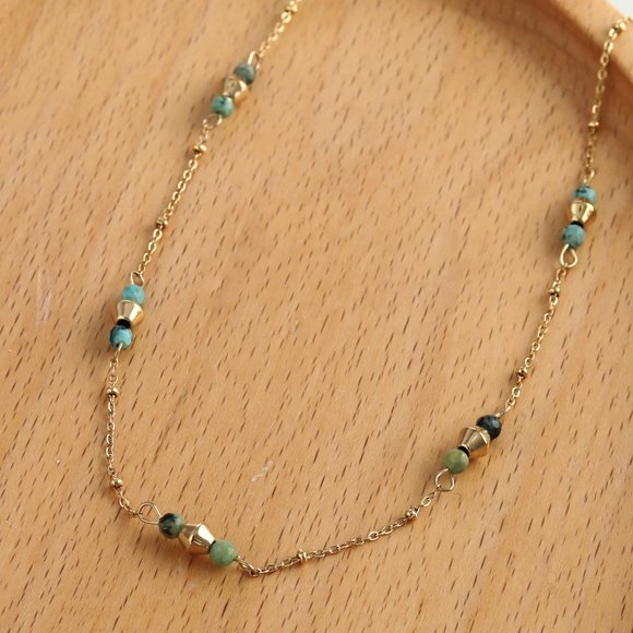 Mix Bead Dainty Gold Chain Necklace featuring Natural Stones - Picture 1 of 7